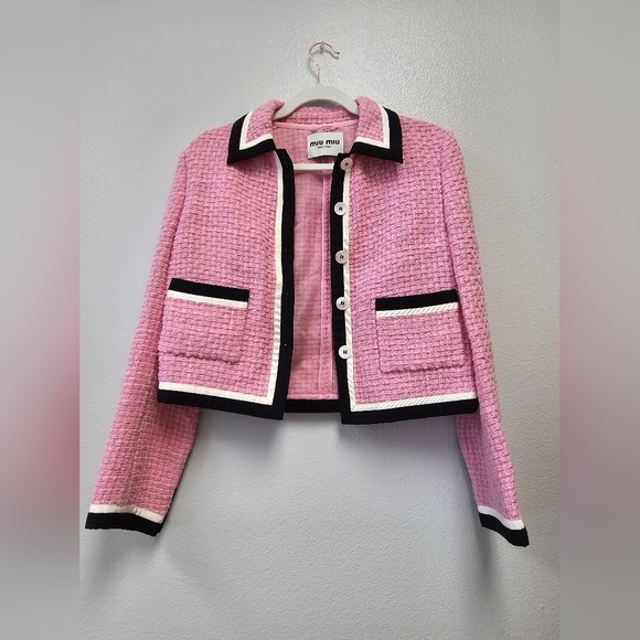 Miu Miu Tweed Long Sleeved Cropped Jacket - Picture 3 of 7